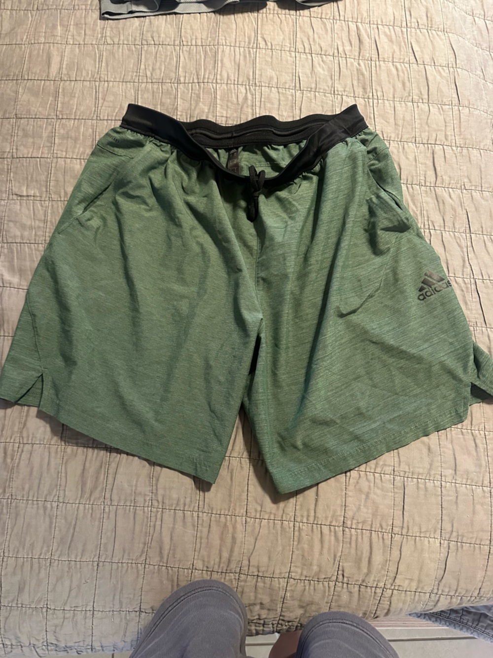 adidas Men's Athletic Shorts Green with Black Drawstring
